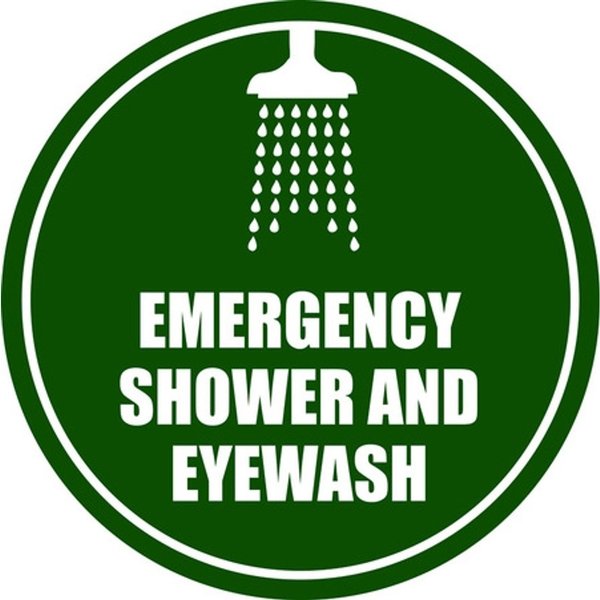 5S Supplies Emergency Shower and Eyewash Floor Sign 18in Diameter Non Slip Floor Sign FS-EMRSHWX-18
